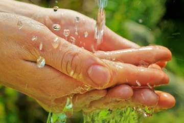 water on hands